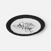 Calligrafy Black Rose Wedding Pappteller (Schrägansicht)