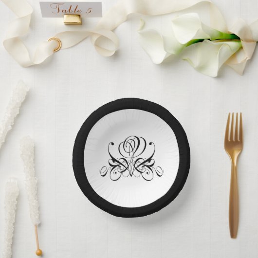 Calligrafy Black Rose Wedding Pappteller (Hochzeit)