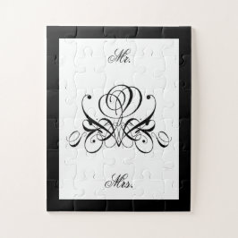 Calligrafy Black Rose Wedding Puzzle