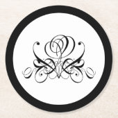 Calligrafy Black Rose Wedding Runder Pappuntersetzer (Vorderseite)