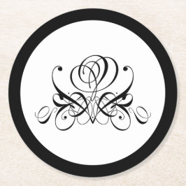 Calligrafy Black Rose Wedding Runder Pappuntersetzer