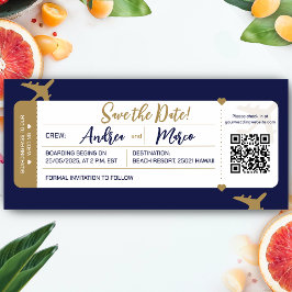 Calligrafy Boarding Pass Wedding Save the Date Magnetkarte