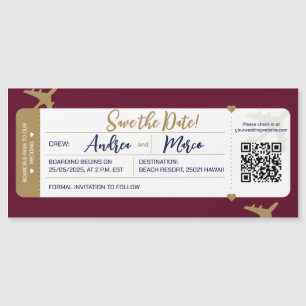 Calligrafy Boarding Pass Wedding Save the Date Magnetkarte