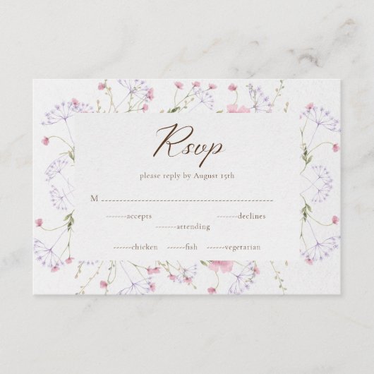 Calligrafy Cream Watercolor Wildblume RSVP Card Begleitkarte (Vorderseite)
