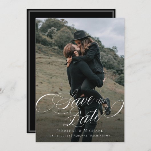 Calligrafy Custom Foto Wedding Save the Date (Vorne/Hinten)