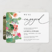 Calligrafy Engagement Party für Aquarellkaktus Einladung (Vorne/Hinten)