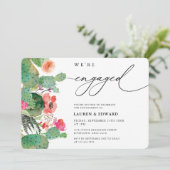 Calligrafy Engagement Party für Aquarellkaktus Einladung (Stehend Vorderseite)
