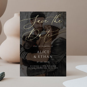 Calligrafy Foto Overlay Wedding Save the Date Folieneinladung