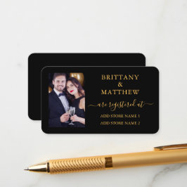 Calligrafy Foto Wedding Registry Gold Black Begleitkarte