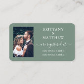 Calligrafy Foto Wedding Registry Sage Green Begleitkarte (Vorderseite)