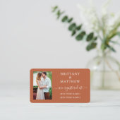 Calligrafy Foto Wedding Registry Terracotta Begleitkarte (Stehend Vorderseite)