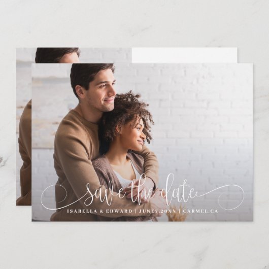 Calligrafy Foto Wedding Save the Date Card (Vorne/Hinten)