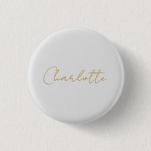 Calligrafy Gold Color Gray Custom Personal Edit Button (Vorderseite)