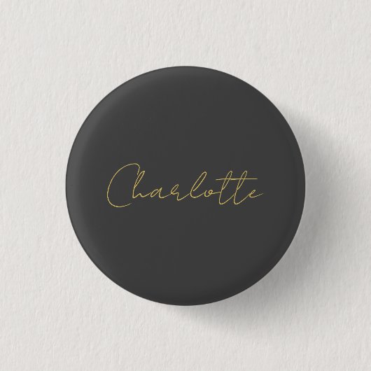 Calligrafy Gold Color Gray Custom Personal Edit Button (Vorderseite)
