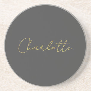 Calligrafy Gold Color Gray Custom Personal Edit Getränkeuntersetzer