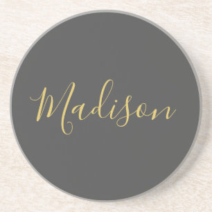 Calligrafy Gold Color Gray Custom Personal Edit Getränkeuntersetzer