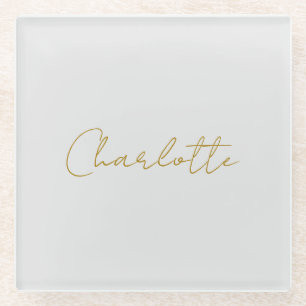Calligrafy Gold Color Gray Custom Personal Edit Glasuntersetzer