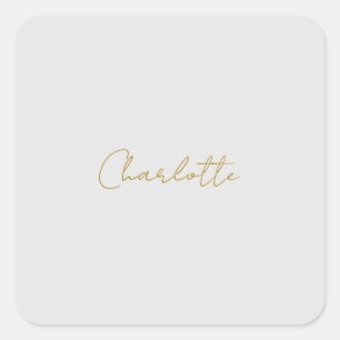 Calligrafy Gold Color Gray Custom Personal Edit Quadratischer Aufkleber