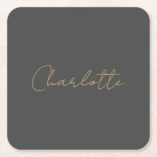 Calligrafy Gold Color Gray Custom Personal Edit Rechteckiger Pappuntersetzer (Vorderseite)