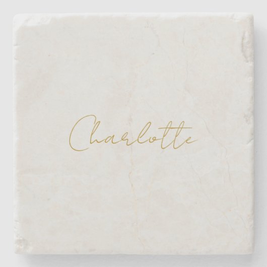 Calligrafy Gold Color Gray Custom Personal Edit Steinuntersetzer (Vorderseite)
