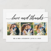 Calligrafy Gold Frame Liebe Dank Wedding 3 Foto Dankeskarte (Vorne/Hinten)