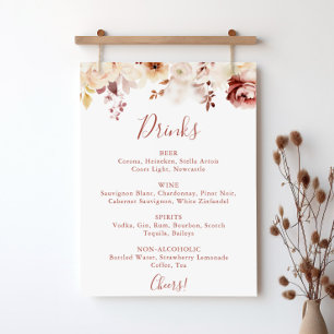 Calligrafy Graceful Floral Wedding Drinks Menü Poster