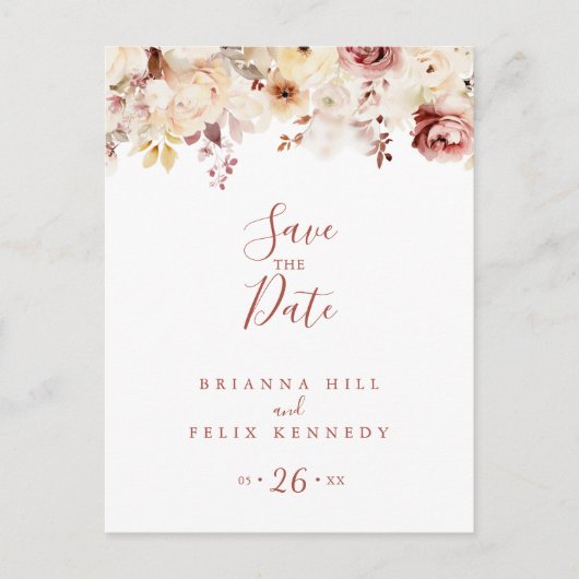Calligrafy Graceful Floral Wedding Save the Date Postkarte (Vorderseite)