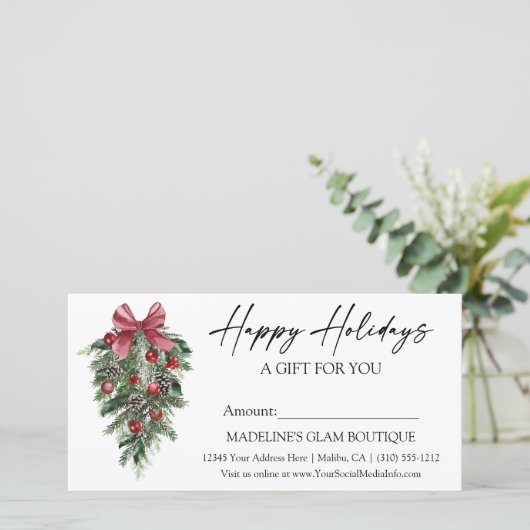 Calligrafy Ink Pines Holiday Gift Certificate (Stehend Vorderseite)