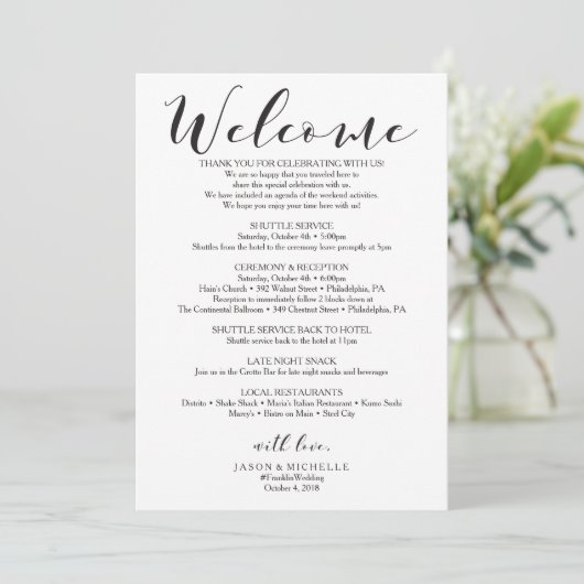 Calligrafy Wedding Itinerary - Begrüßung Einladung (Stehend Vorderseite)