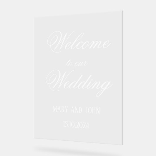 Calligrafy white Simple Script Hochzeitsempfang Acrylschild (Winkel)