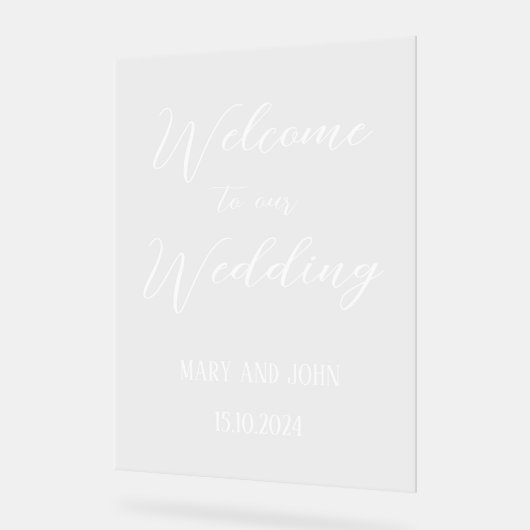 Calligrafy white stylish script weding welcome acrylschild (Winkel)