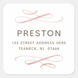 Calligraphic Blush Wirbel Adressenaufkleber Quadratischer Aufkleber