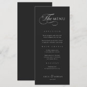 Calligraphic Elegant Black Wedding Menu Menükarte (Vorne/Hinten)