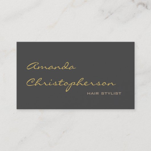 Calligraphic Grey Chic Hair Stylist Business Card Visitenkarte (Vorderseite)