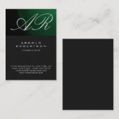 Calligraphic Grey Green Monogram Business Card Visitenkarte (Vorne/Hinten)