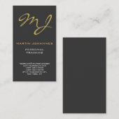 Calligraphic Monogram Gold Gray Business Card Visitenkarte (Vorne/Hinten)