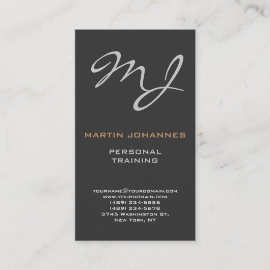 Calligraphic Monogram Gray Trainer Business Card Visitenkarte (Vorderseite)