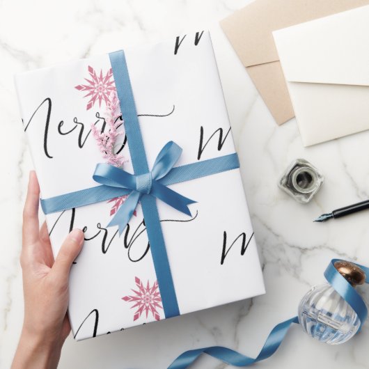 Calligraphic Pink Glitzer Snowflakes Weihnachten Geschenkpapier (Schenken)