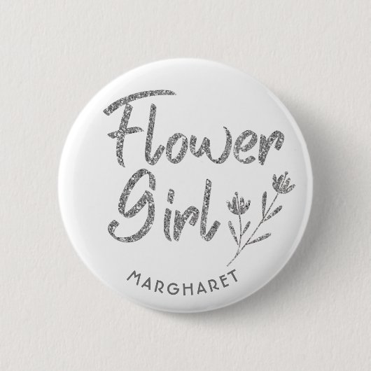 Calligraphic Silver Flower Girl Button (Vorderseite)