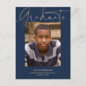 Calligraphie 1-Foto Blue & Gold Abschluss Postkarte (Vorderseite)