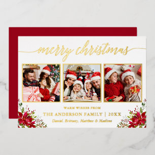 Calligraphie 3 Foto Weihnachten Poinsettia Gold Folien Feiertagskarte