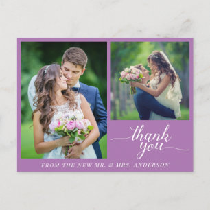 Calligraphie 3 Fotos Hochzeit Danke Lila Postkarte