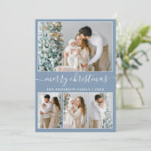 Calligraphie 4 Foto Frohe Weihnachten Dusty Blue (Stehend Vorderseite)