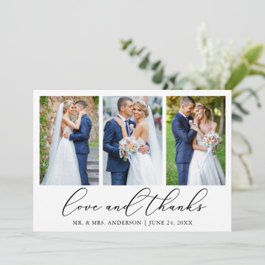 Calligraphie 4 Foto Liebe dank QR Code Hochzeit Dankeskarte (Stehend Vorderseite)