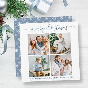 Calligraphie 4 Foto Snowflakes Dusty Blue Square Feiertagskarte