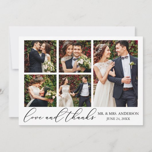 Calligraphie 6 Fotos Liebe dank QR Code Hochzeit Dankeskarte (Vorderseite)