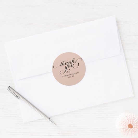 Calligraphie Beige Wedding Danke Stickers (Umschlag)