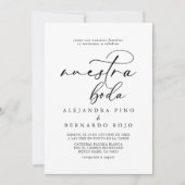Calligraphie Black and White Nuestra Boda Wedding Einladung (Vorderseite)