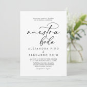 Calligraphie Black and White Nuestra Boda Wedding Einladung (Stehend Vorderseite)