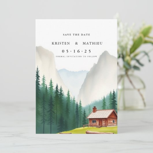 Calligraphie Editable Mountain Save The Date (Stehend Vorderseite)